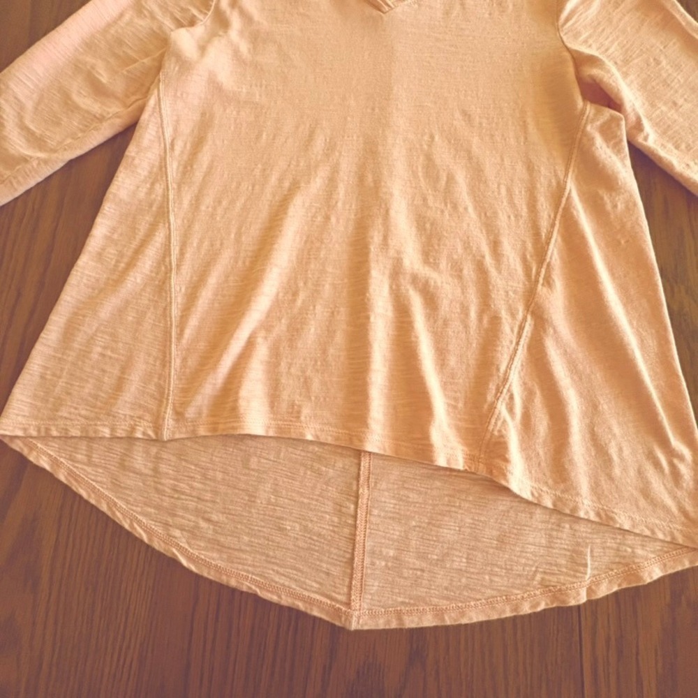 Chico's Ultimate Tee Women 0 Petite (XS) Peach V-Neck 3/4 Sleeve Slub Top EUC 🌼 - Picture 3 of 8